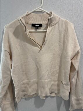 DKNY Cream Half-Zip Turtleneck Sweater